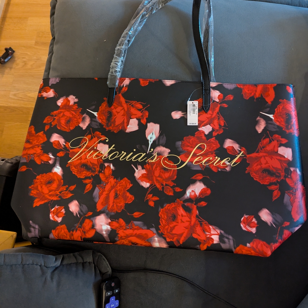 Victoria's Secret Black and Red Rose Tote